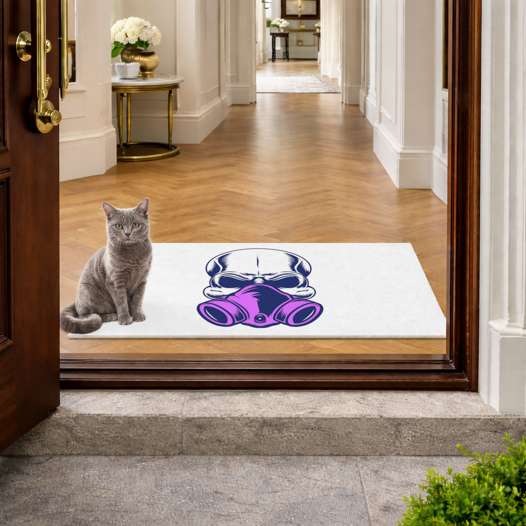 Skull with Gas Mask Illustration Modern and Edgy Design Doormat