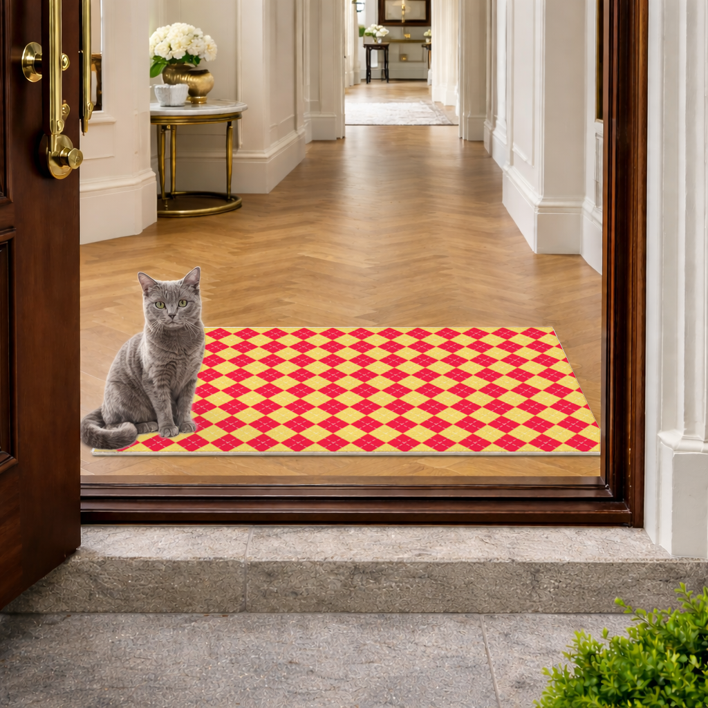 Red and Yellow Argyle Geometric Pattern Background Doormat