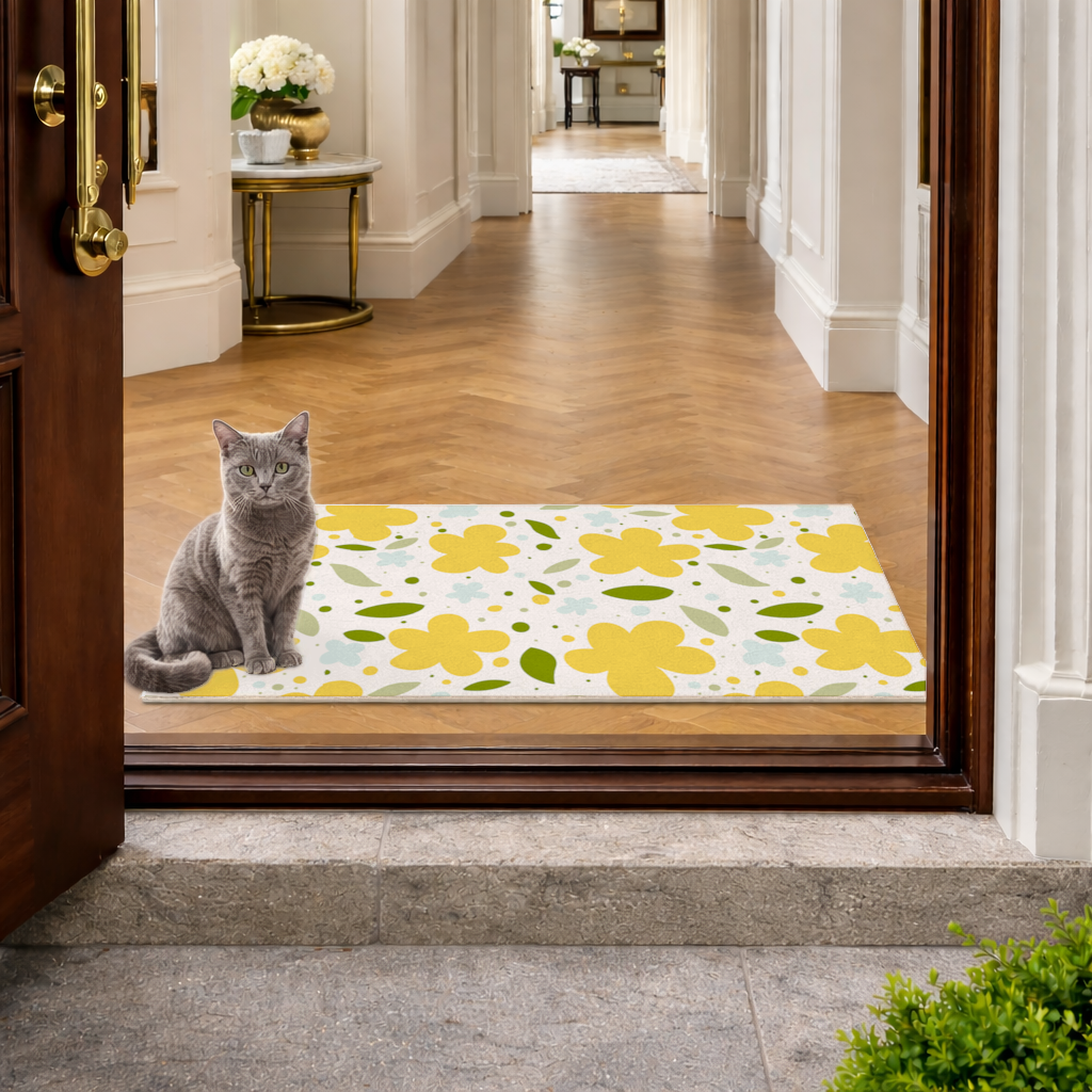 Yellow Floral and Leaf Boho Seamless Pattern Doormat