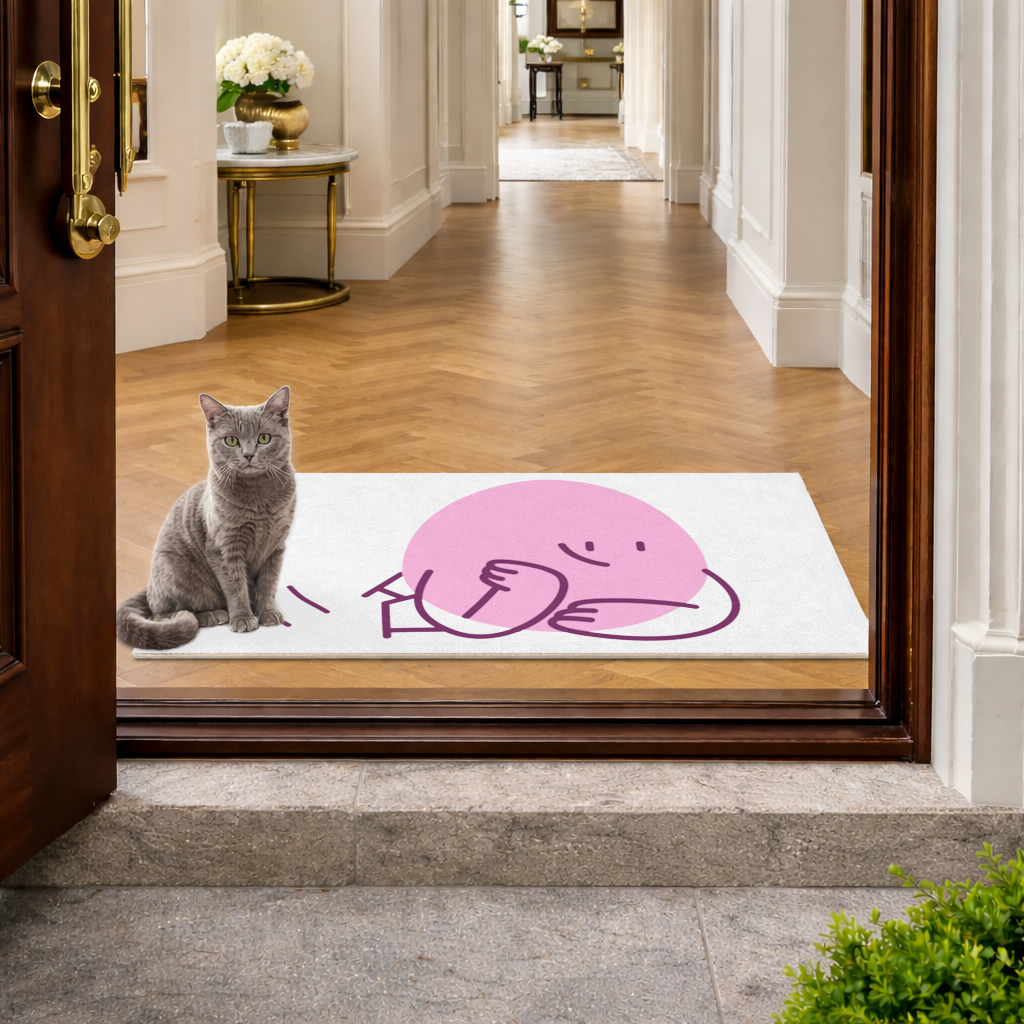 Cute Pink Lying Character Illustration Doormat