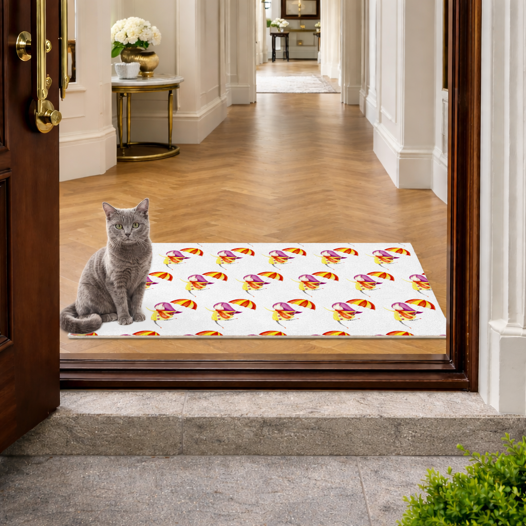 Cheerful Girl with Umbrella Doormat