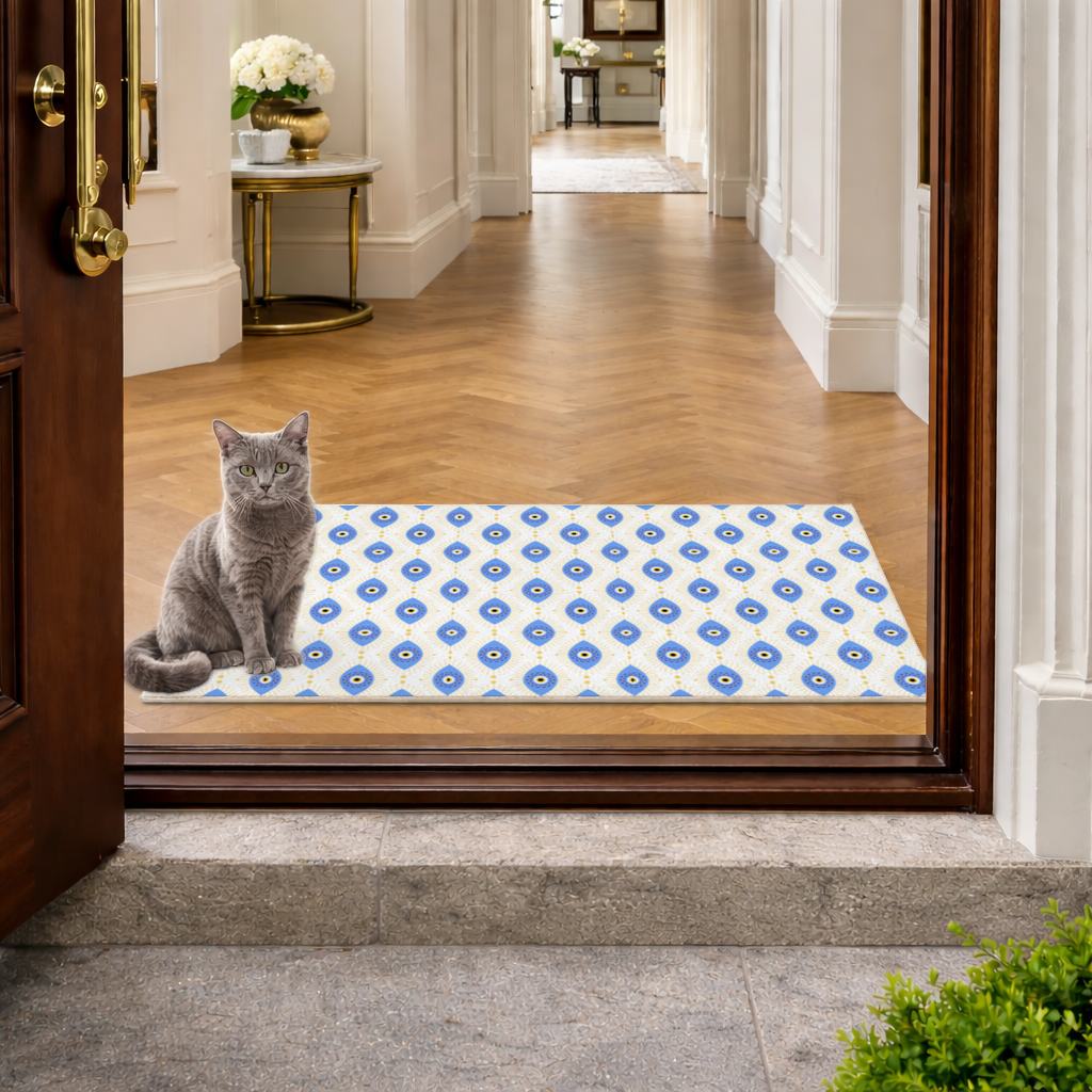 Modern Evil Eye Pattern with Sunburst Rays Doormat