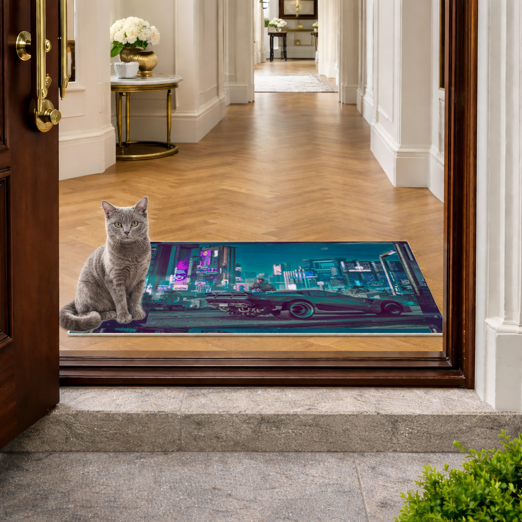 Cyberpunk Themed Customizable Gaming Design Product Doormat