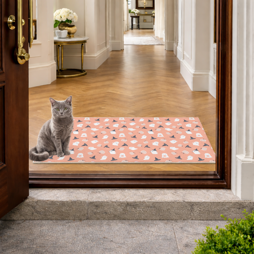 Cute Pumpkin and Witch Hat Ghost Pattern Doormat