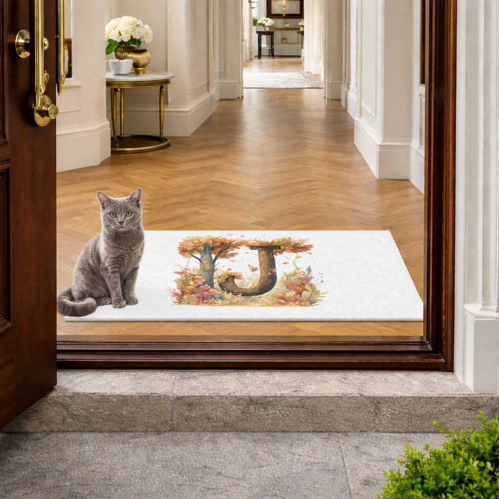Fall Leaves Wooden Letter J Doormat