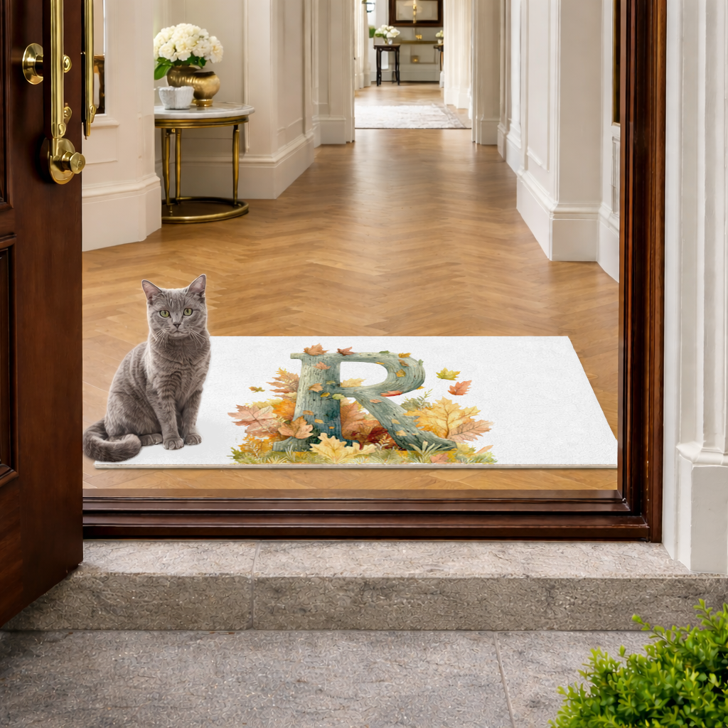 Autumn Letter R with Fall Leaves Doormat