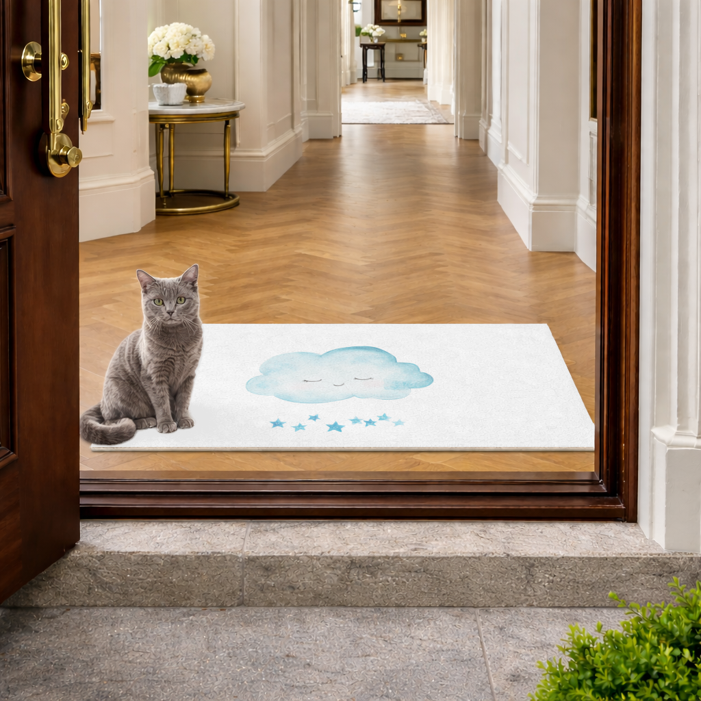Watercolor Sleepy Cloud and Blue Stars Doormat