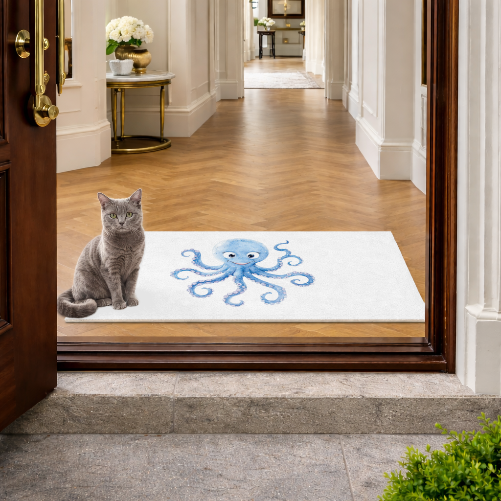 Cute Blue Watercolor Octopus Doormat