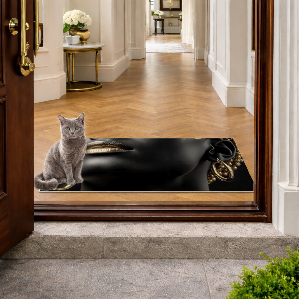 Gold Afrofuturistic Black Woman Doormat