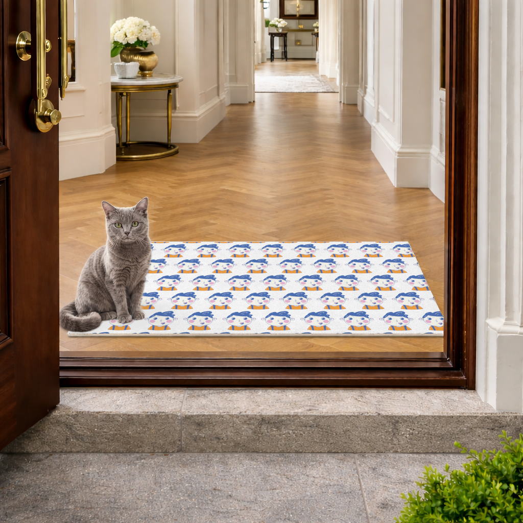 Cute Smiling Boy with Blue Hair Doormat