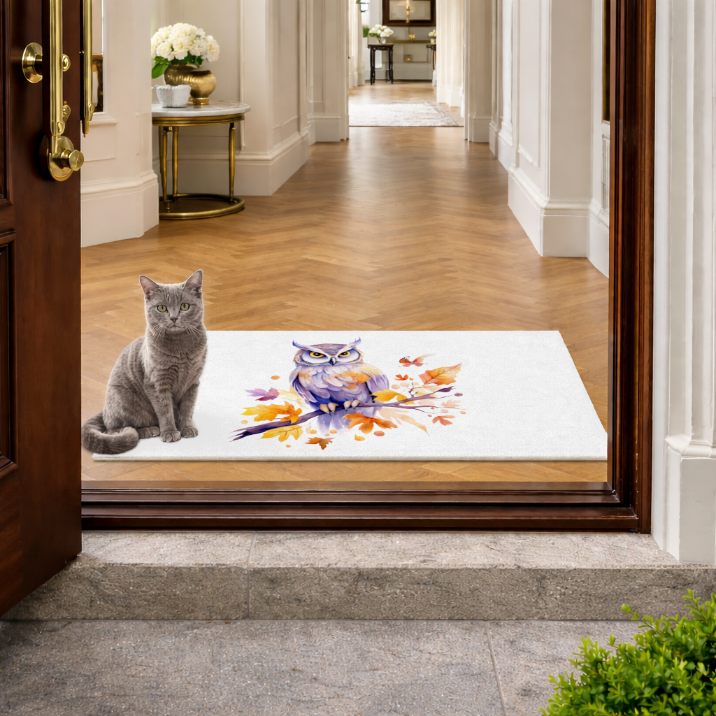 Whimsical Autumn Owl and Butterfly Doormat