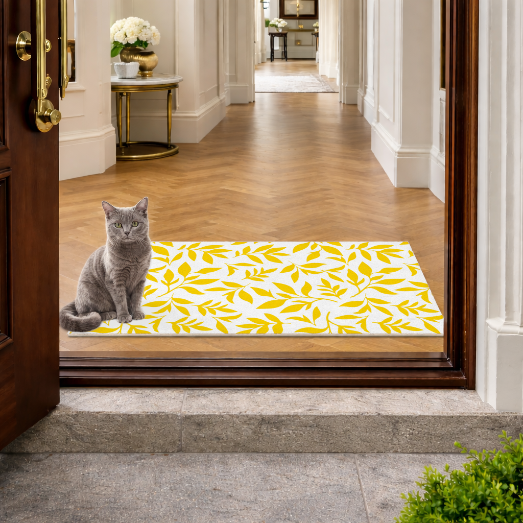 Mustard Yellow Botanical Leaves Doormat