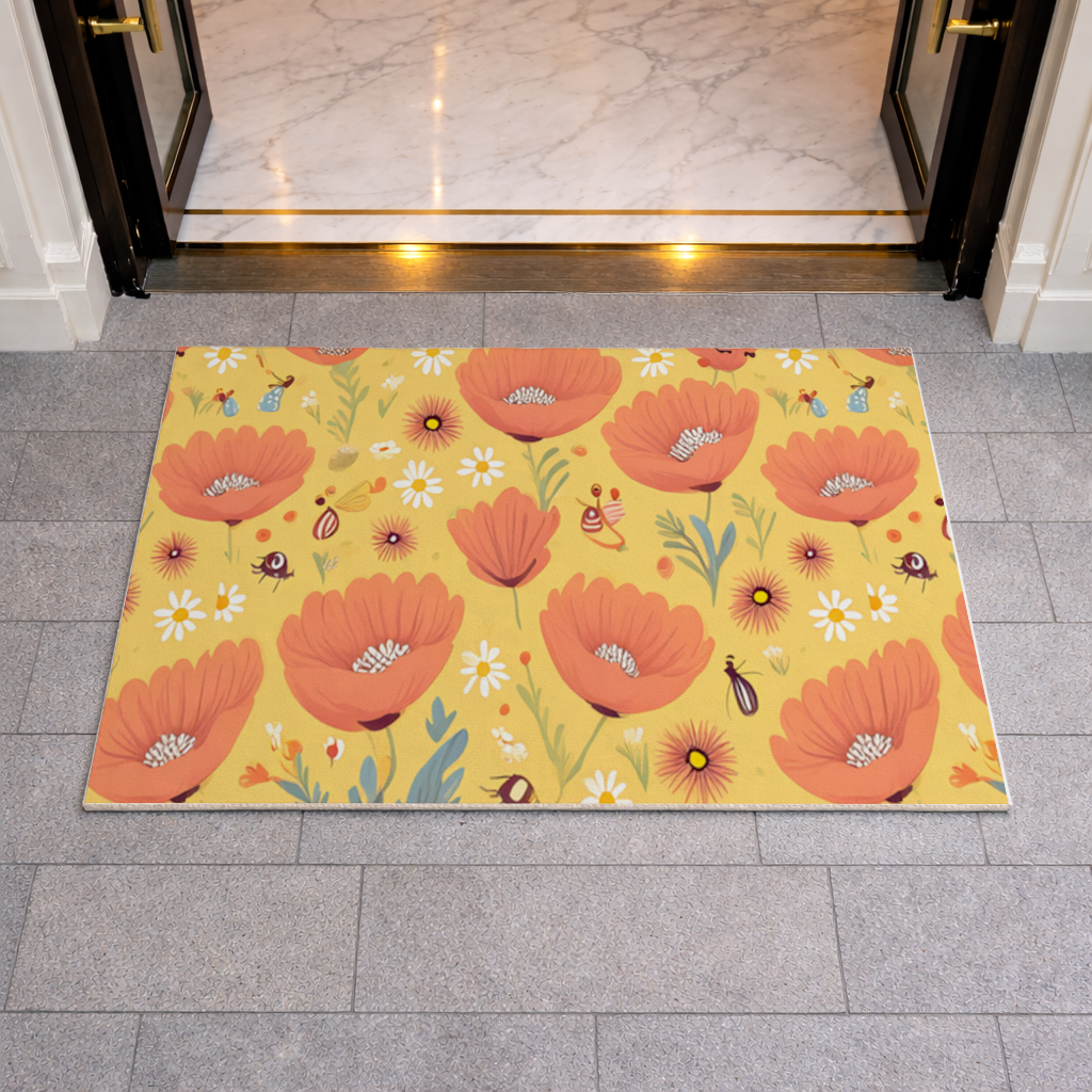 Çiçek ve Böcek Deseni Renkli Pattern Kapı Önü Paspası