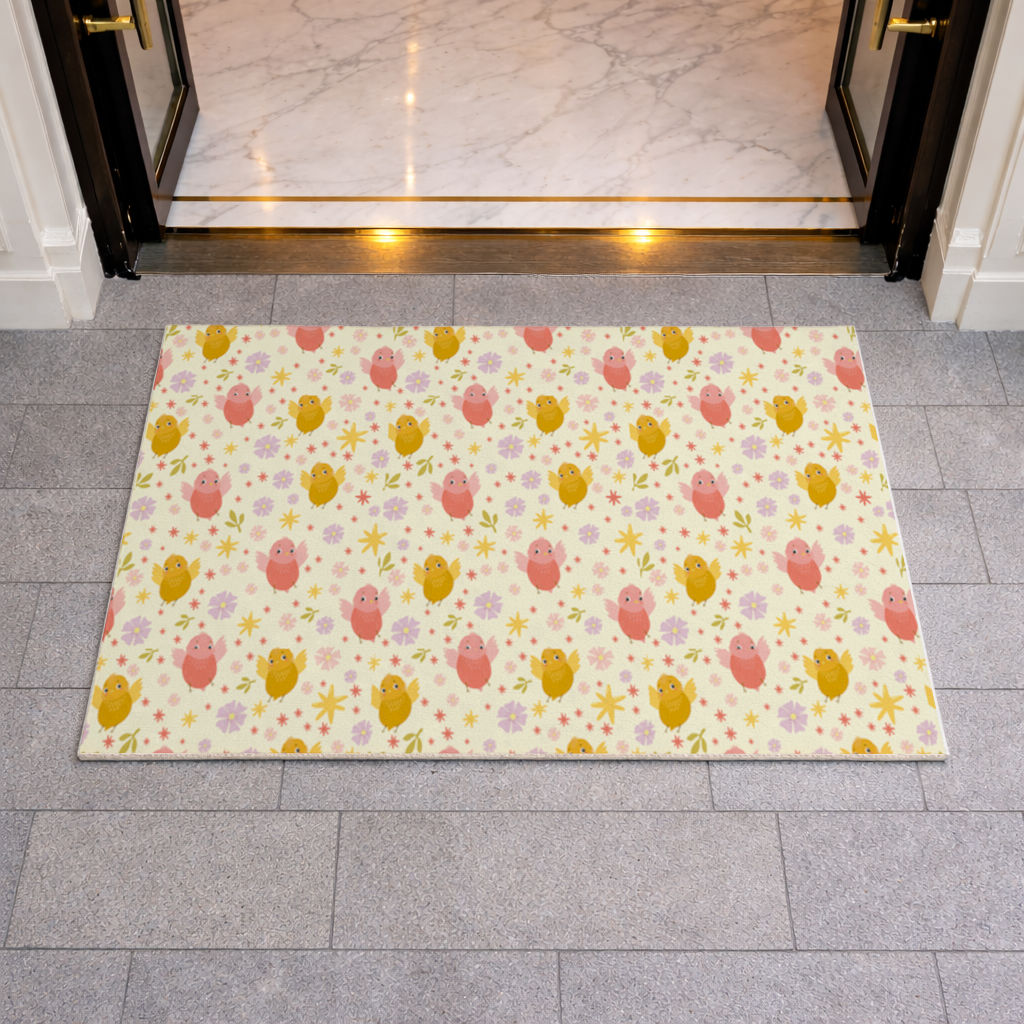 Cute Birds and Floral Pastel Spring Pattern Illustration Doormat