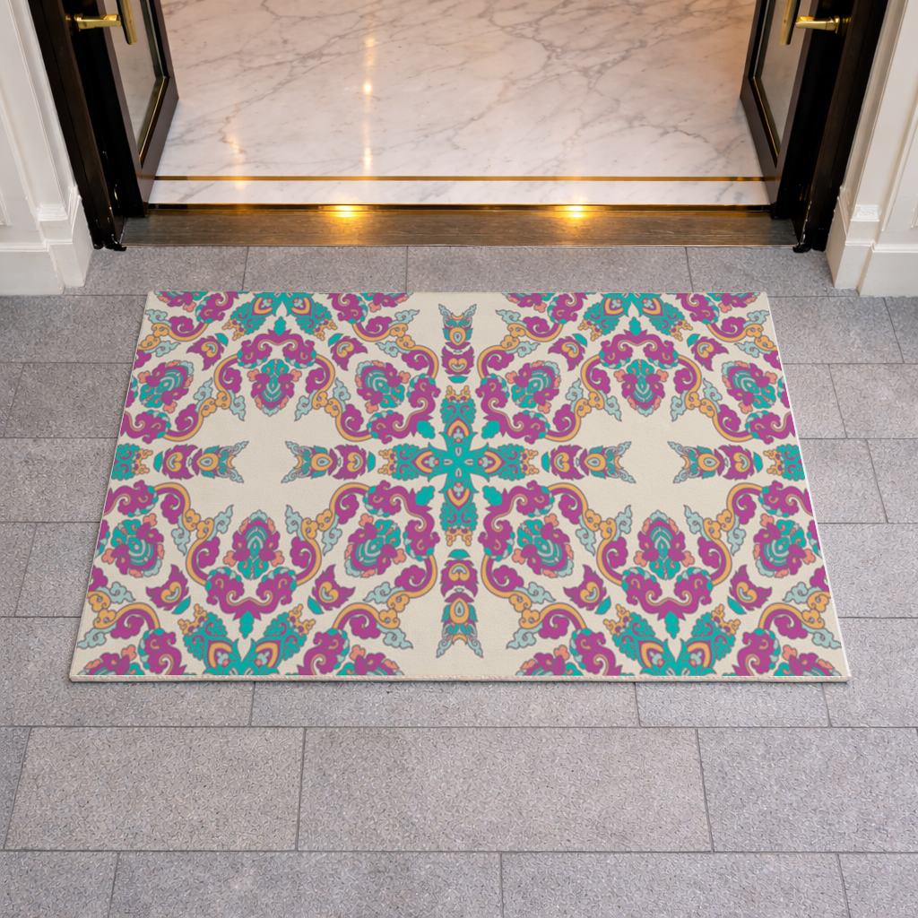 Colorful Oriental Symmetrical Mandala Pattern Doormat