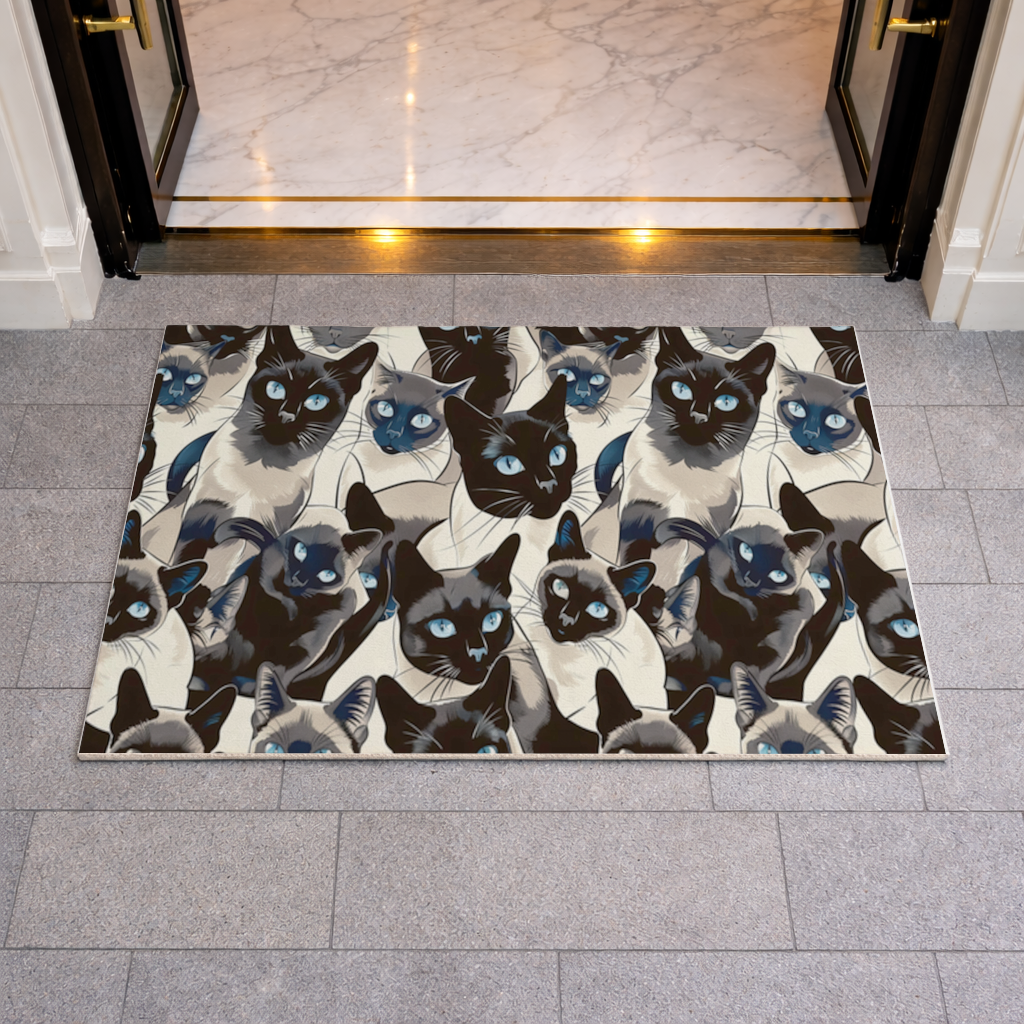 Blue Eyed Siamese Cat Elegant Illustration Pattern Doormat