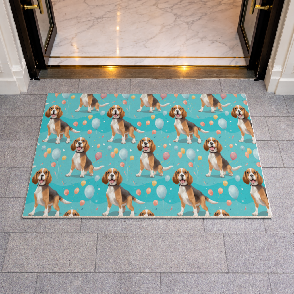 Cute Beagle Dog and Colorful Balloons Seamless Pattern Doormat