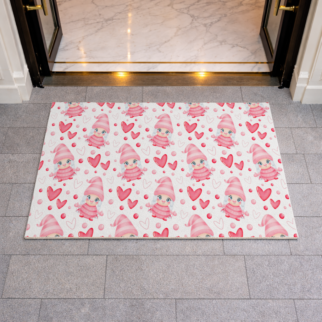 Cute Pink Baby Girl Valentines Day Heart Pattern Design Doormat