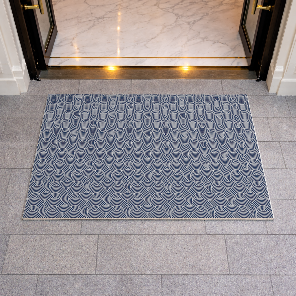 Navy and White Semi Circle Geometric Pattern Doormat