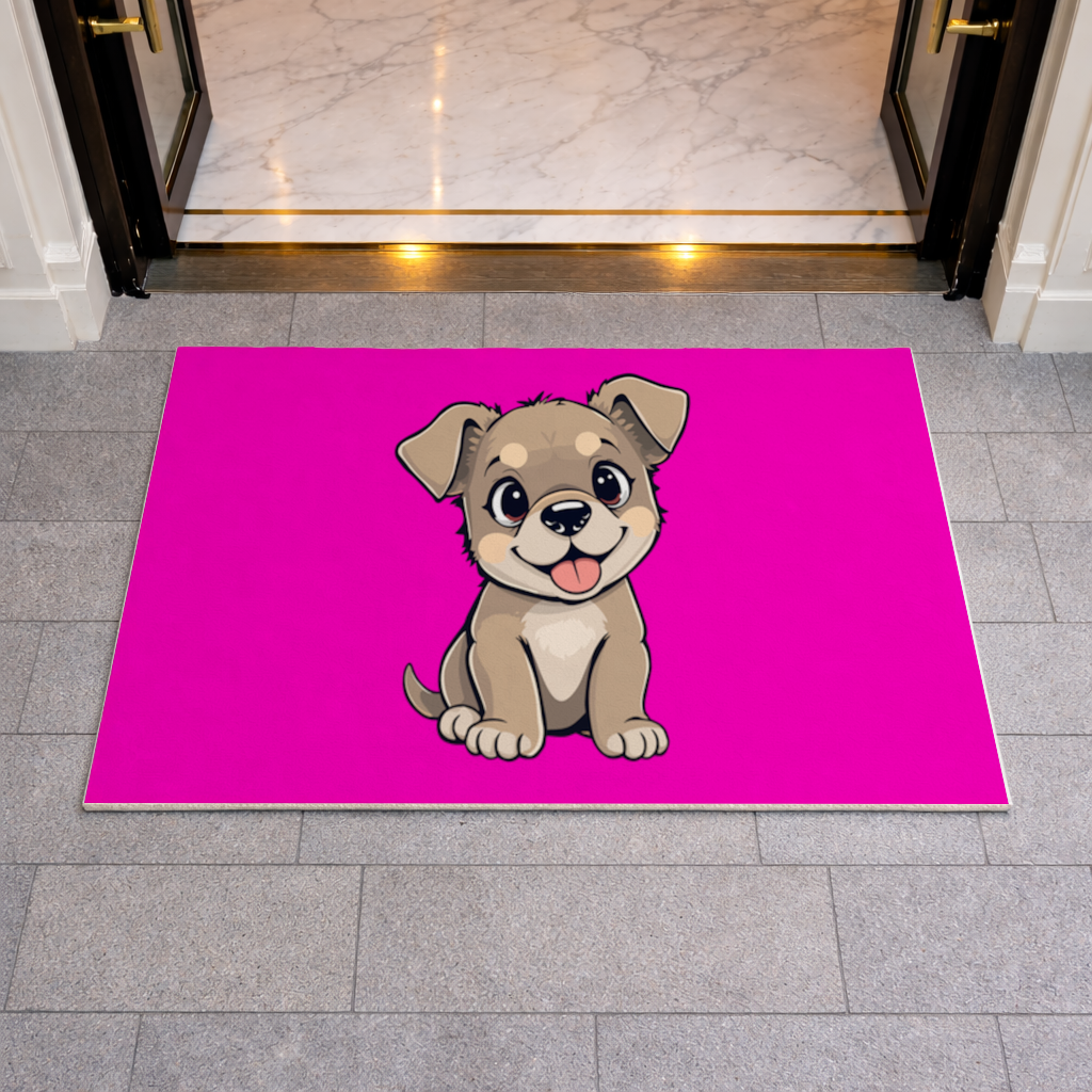 Cute Dog Illustration on Pink Background Doormat