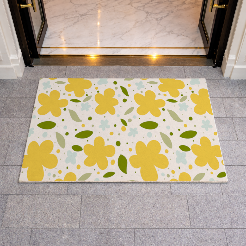 Yellow Floral and Leaf Boho Seamless Pattern Doormat