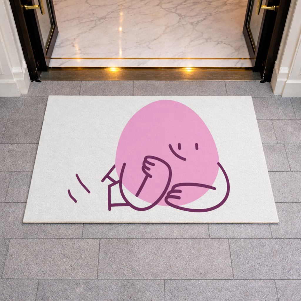 Cute Pink Lying Character Illustration Doormat