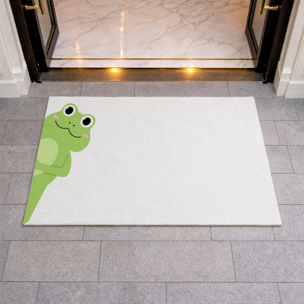 Cute Green Frog Peek-a-Boo Illustration Doormat