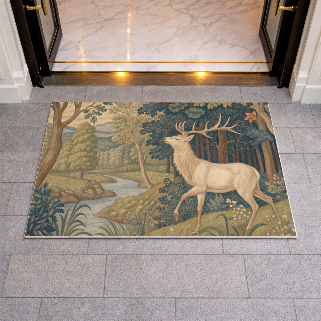 Noble Deer in Forest Landscape Classic Art Illustration Doormat