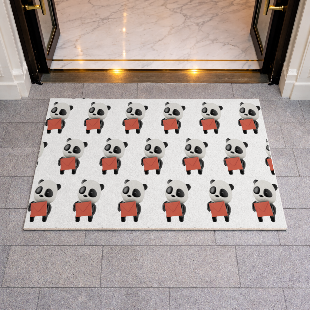 Happy Panda Character Holding Red Envelope Doormat