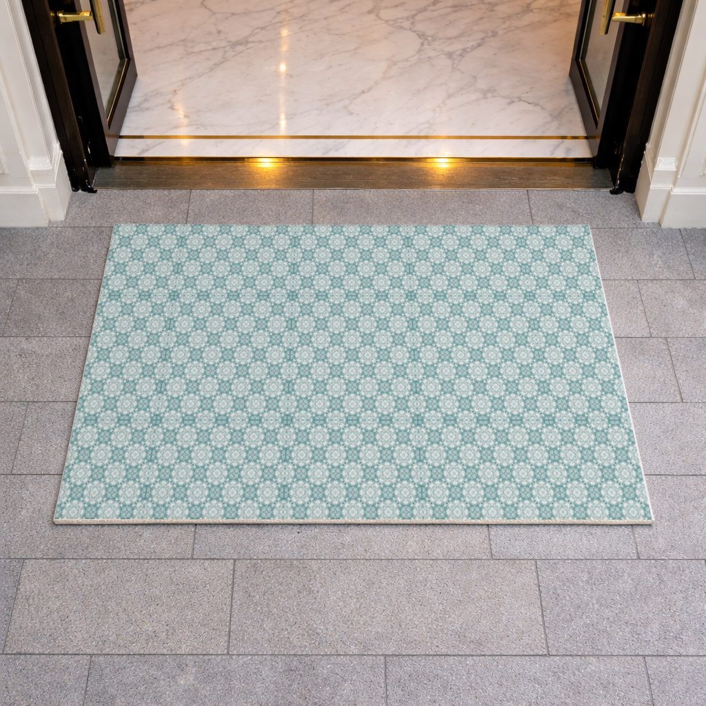 Blue Pixelated Geometric Ornament Pattern Doormat