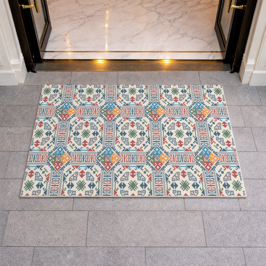 Çok Renkli Etnik Geometrik Motif Kapı Önü Paspası
