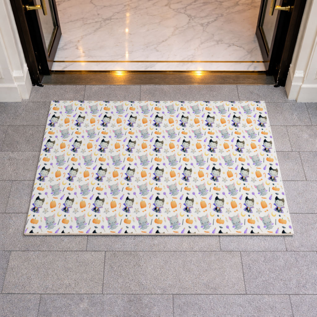 Cute Vampire and Bat Halloween Seamless Pattern Doormat