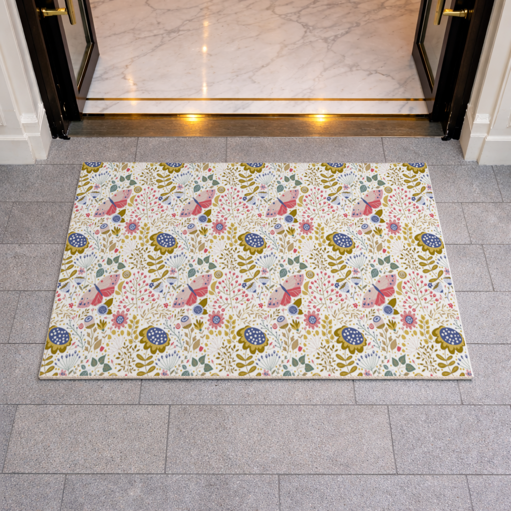 Folk Art Floral and Butterfly Pattern Doormat