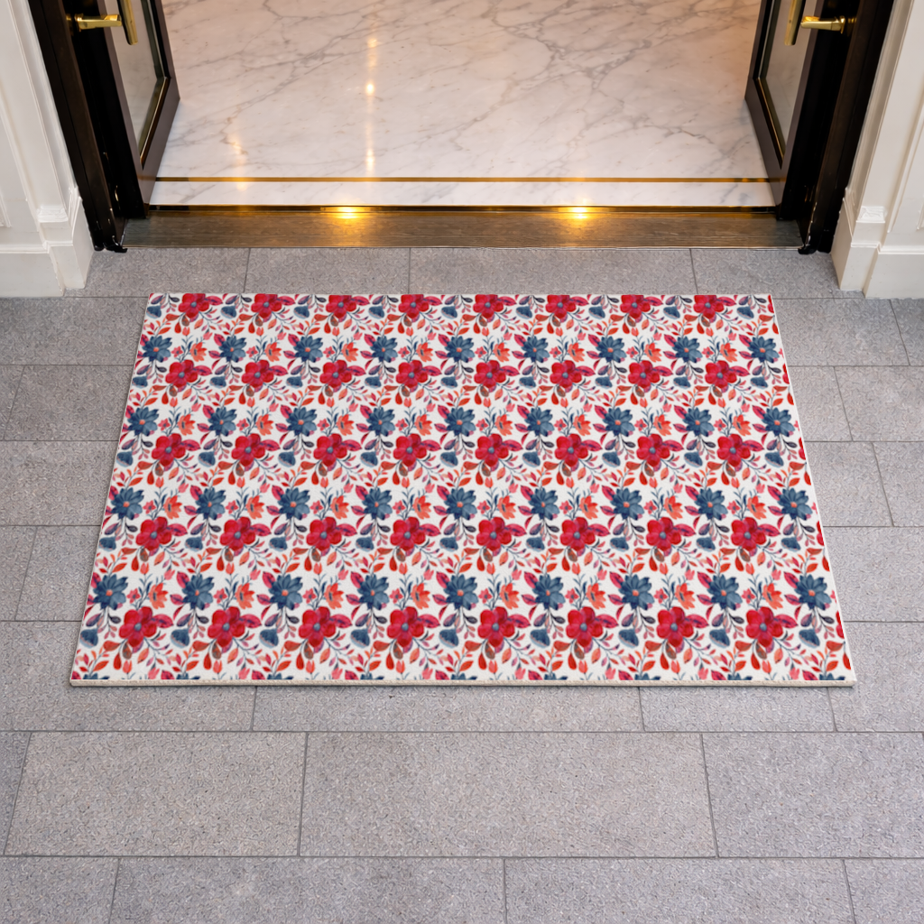 Watercolor Red Navy Floral Doormat