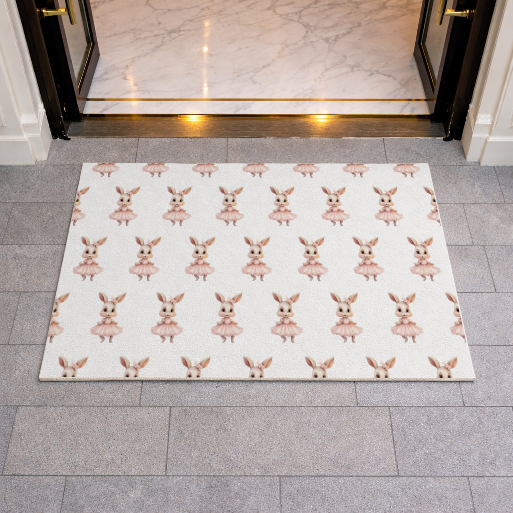 Kawaii Rabbit in Pink Ruffled Dress Doormat