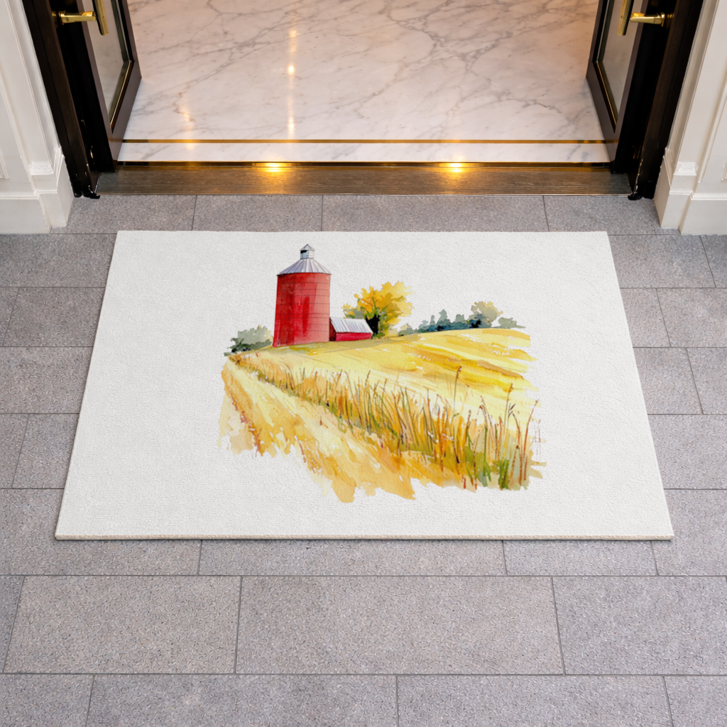 Kırmızı Silo ve Altın Buğday Tarlası Kapı Önü Paspası