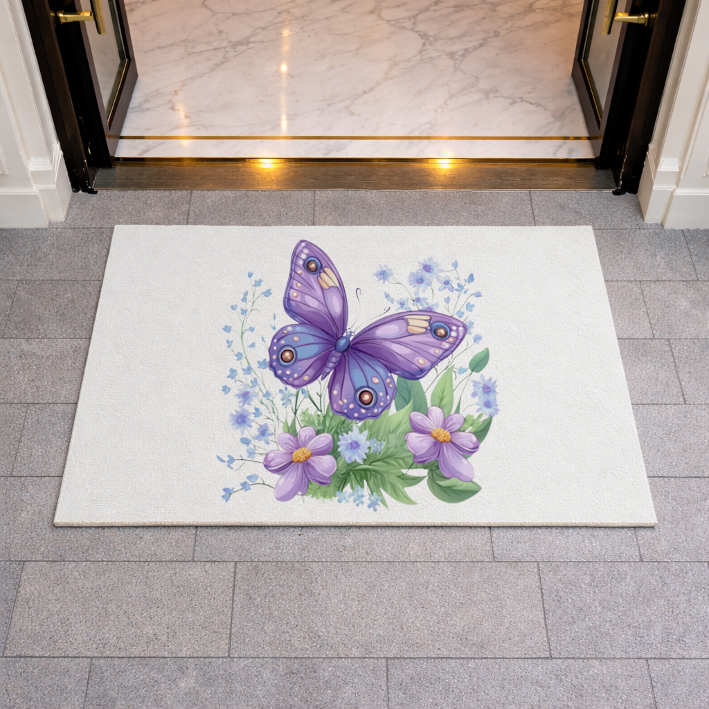 Cottagecore Purple Butterfly Floral Doormat