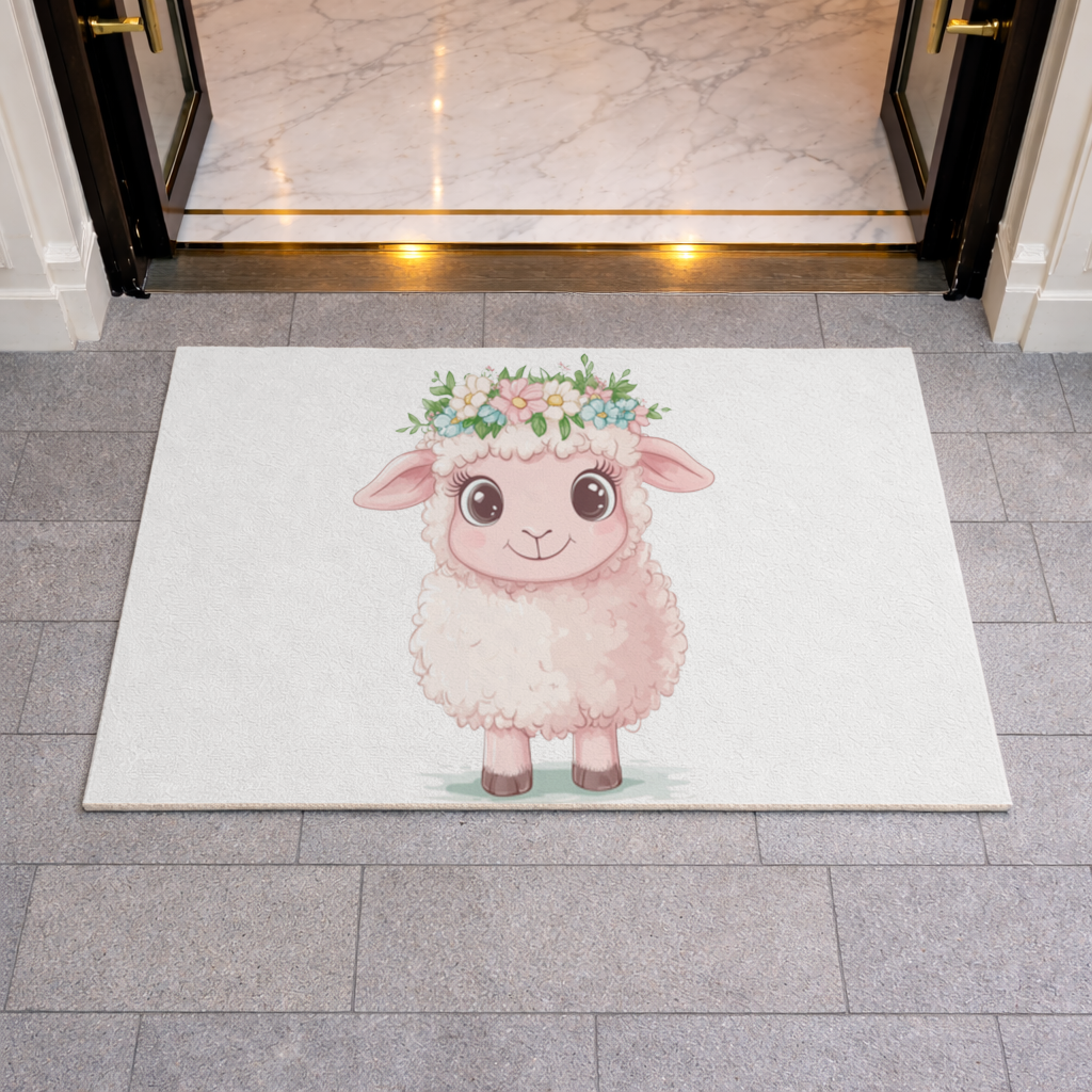 Kawaii Flower Crown Pink Lamb Doormat