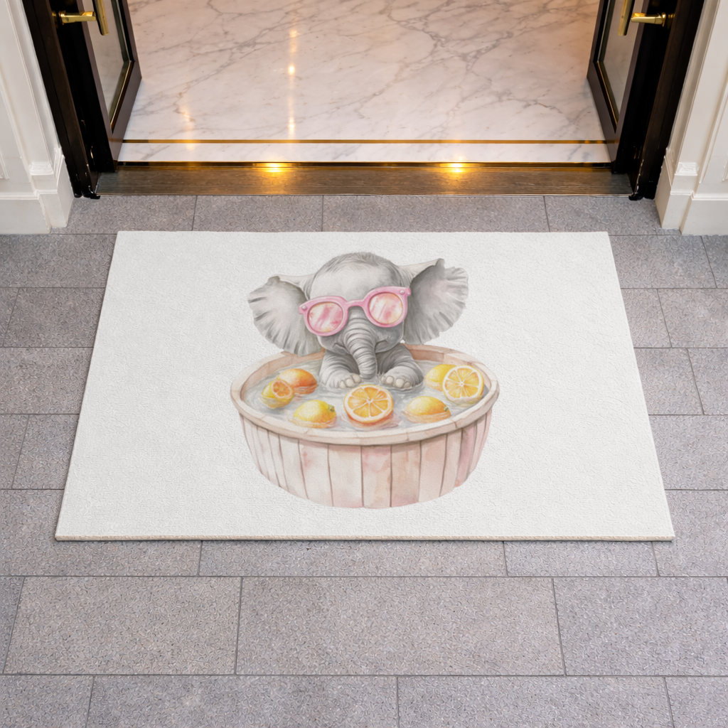 Baby Elephant in Pink Sunglasses Citrus Bath Doormat