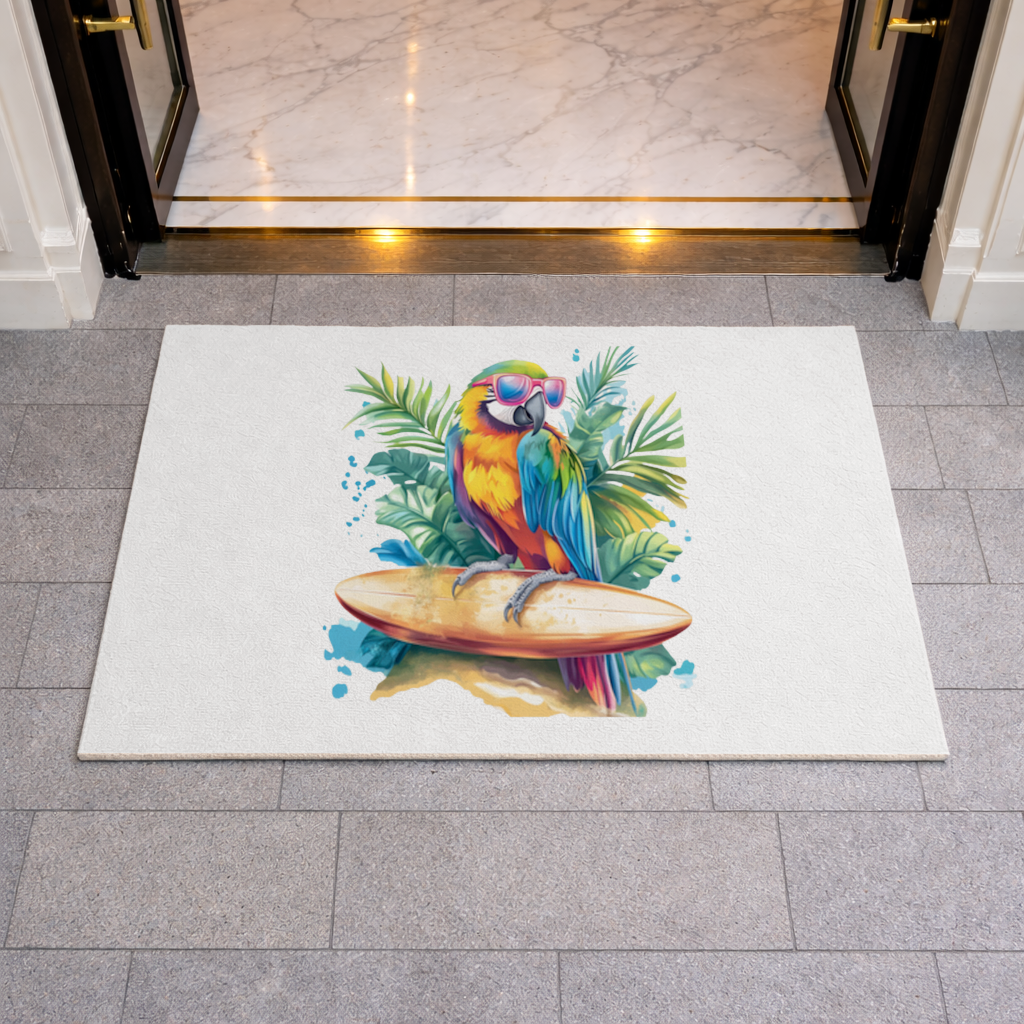 Surfing Parrot with Pink Sunglasses Doormat