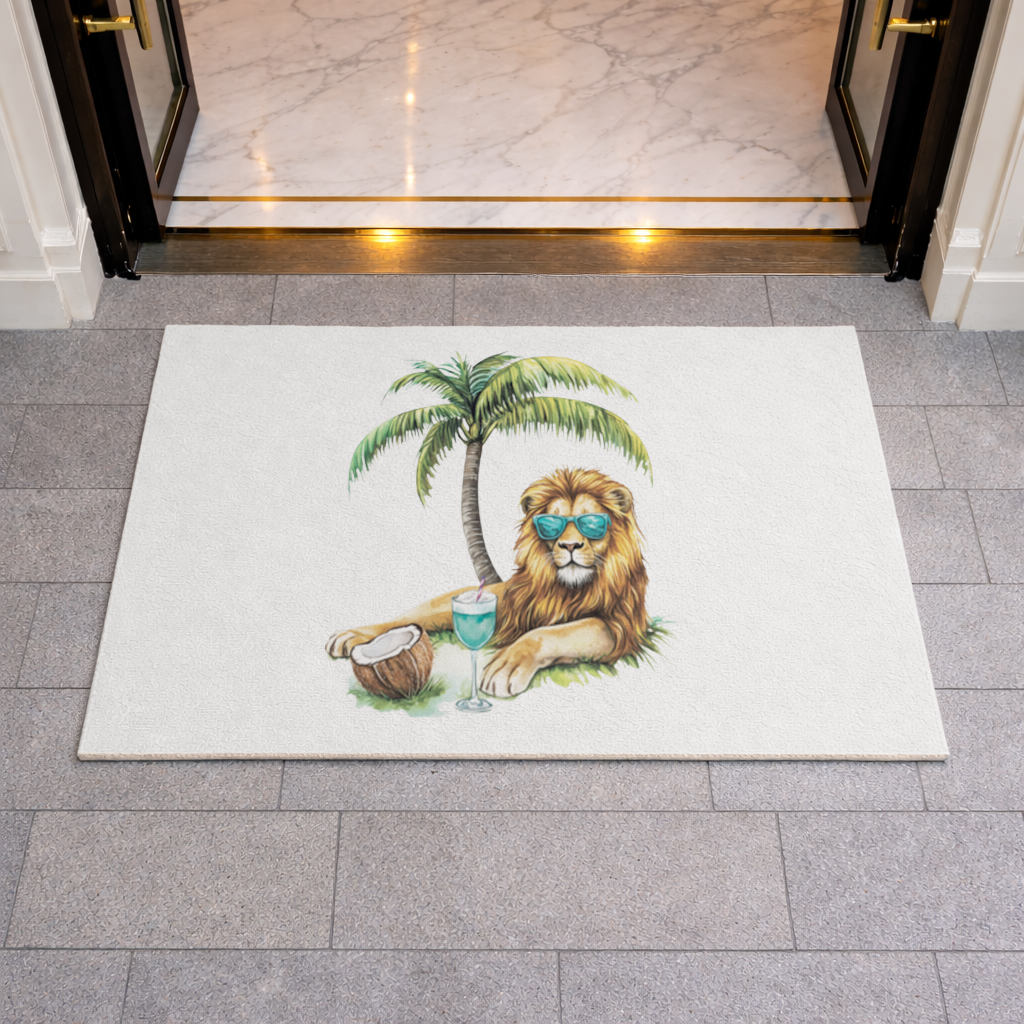 Summer Vibe Lion Under Palm Tree Doormat