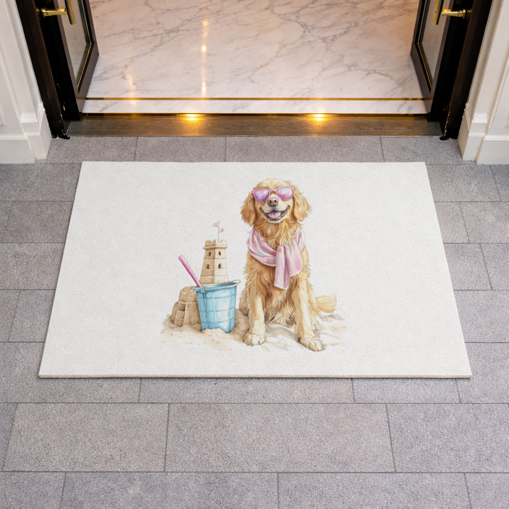 Beach Golden Retriever Pink Sunglasses Doormat