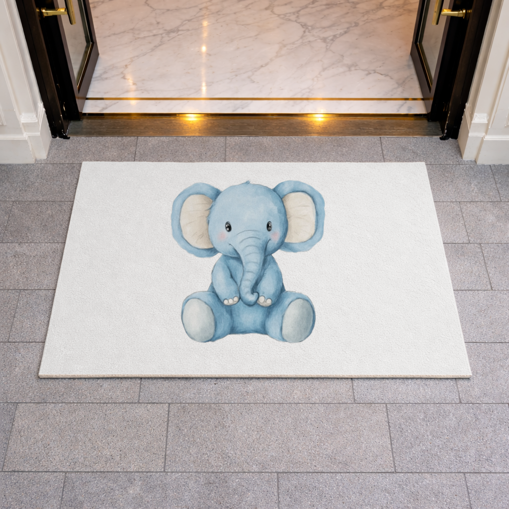 Cute Blue Watercolor Baby Elephant Doormat