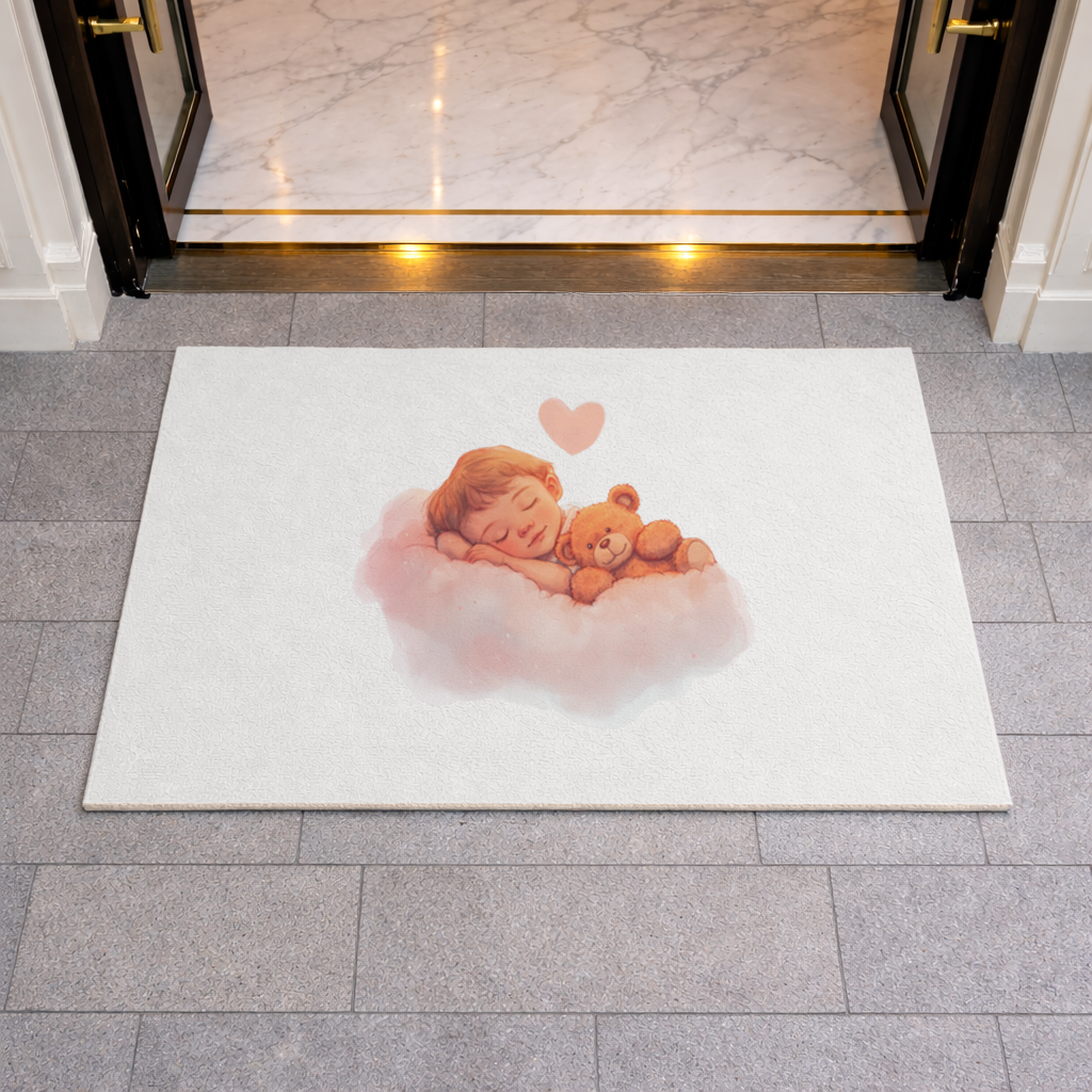 Sleeping Baby on Cloud with Teddy Bear Doormat