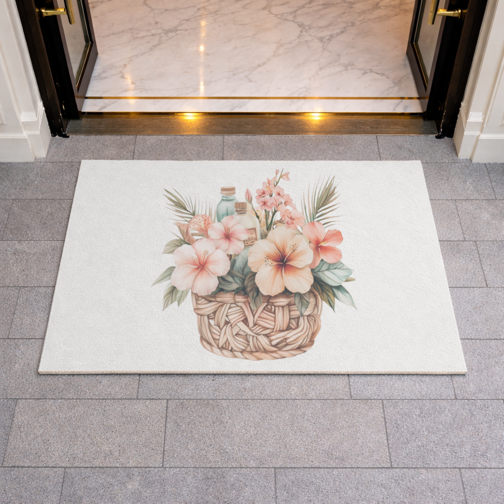 Tropical Hibiscus Flower Woven Basket Doormat