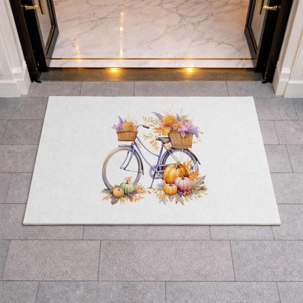 Lavender Autumn Bicycle with Pumpkins Doormat