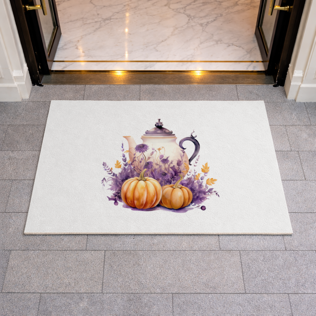 Vintage Purple Floral Pumpkin Teapot Doormat