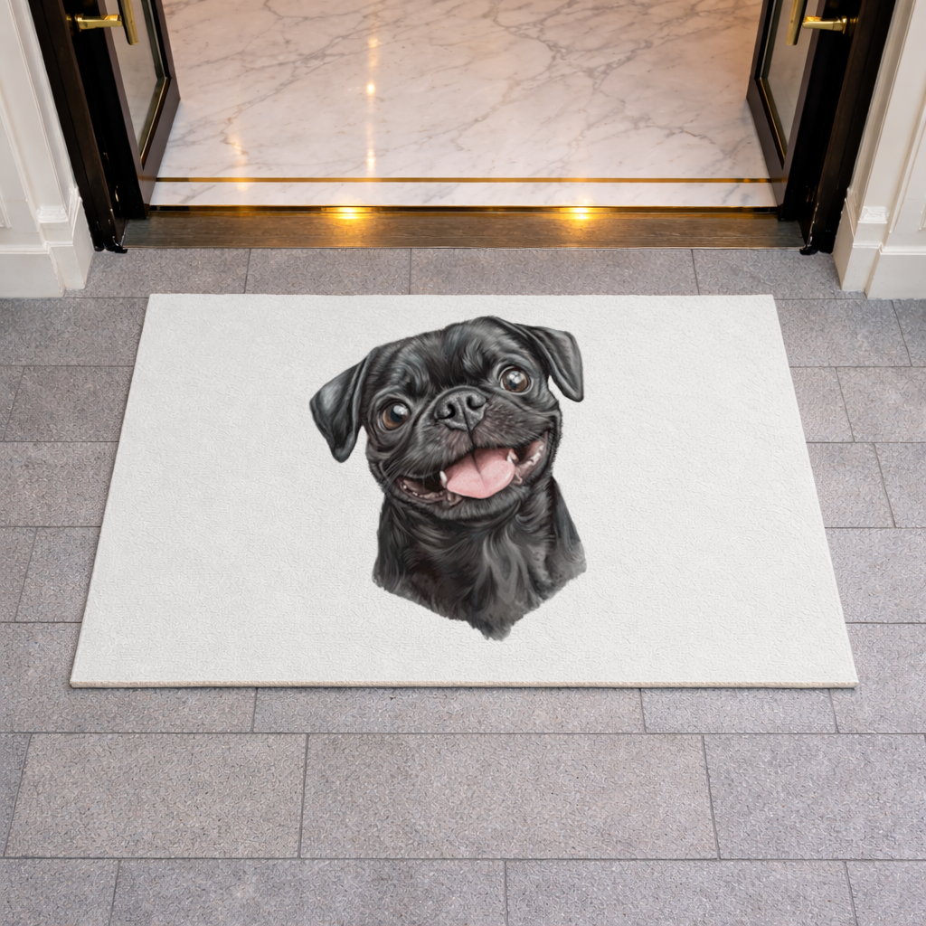 Happy Black Pug Face Doormat
