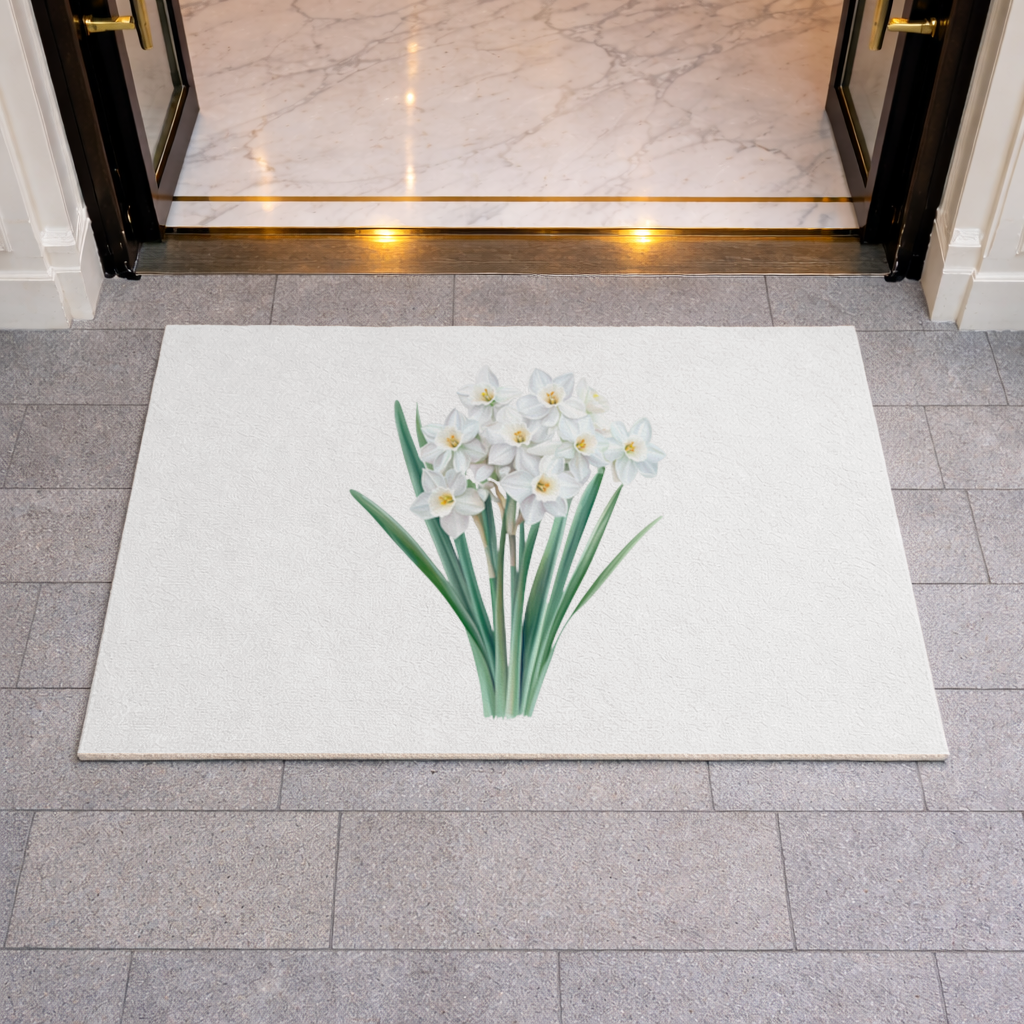 White Daffodil Bouquet Botanical Doormat