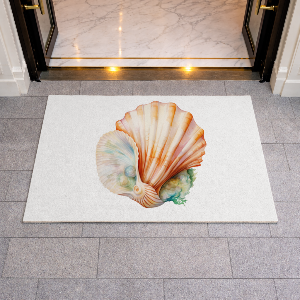 Iridescent Pearls in Orange Scallop Seashell Doormat